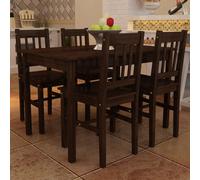 Dining Table Set 5pc Pine Wood Dark Brown 108x65x73cm with 4 Chairs Solid Dining