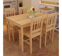 Dining Table Set 5pcs Pine Wood Natural 108x65x73cm Simple Kitchen Scandi Charm