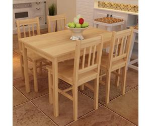 Dining Table Set 5pcs Pine Wood Natural 108x65x73cm Simple Kitchen Scandi Charm