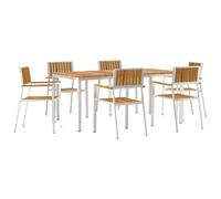 Dining Table Set 6 Seater Brown Solid Acacia Wood 180x90x75cm Stainless Steel XL