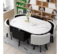 Dining Table Set - 7 Piece Oval Design with 6 Chairs for Kitchen & Living Room, Perfect for Dining and Meeting Spaces