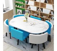 Dining Table Set - 7 Piece Oval Design with 6 Chairs for Kitchen & Living Room, Perfect for Dining and Meeting Spaces