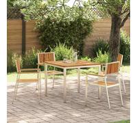 Dining Table Set Brown Solid Acacia Wood 90x90x75 cm 4-Seater Steel Outdoor Pat.