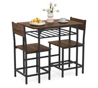 Dining Table Set for 2 3-Piece Wood Rectangular Table & Chair Set w/ Metal Frame COSTWAY Brown One Size