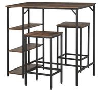 Dining Table Set Industrial Bar Height With 2 Stools & Side Shelf