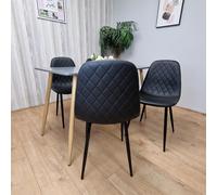 KOSY KOALA Dining Table Set of 4 Wooden Grey Table with 4 Black Gem Patterend Chairs KOSY KOALA Grey