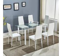 Dining Table Set Of 6 Glass Table With 6 Chairs Kitchen Dining Table With 6 White Leather Chairs Furniture Kosy Koala