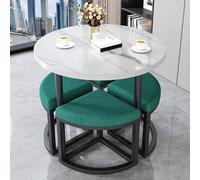 Dining Table Set - Round Faux Marble Table with 4 Metal Frame Chairs - Stylish Coffee Table for Living Room and Office Use - 5-Piece Modern Design
