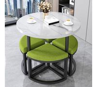 Dining Table Set - Round Faux Marble Table with 4 Metal Frame Chairs - Stylish Coffee Table for Living Room and Office Use - 5-Piece Modern Design
