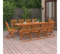 Dining Table Set Solid Acacia 220x90x75cm Brown 10 Foldable Chairs Outdoor Patio