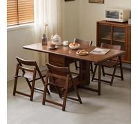 Dining Table Set, Solid Wood Folding Table, with 4 Chairs and Storage Drawer Movable Drop Leaf Kitchen Tables with Wheels for Home Dining Room Small Space Easy Assembly,Ein Tisch130 cm+4Stühle