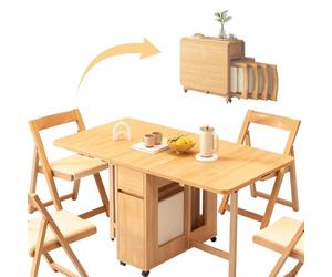 Dining Table Set with 2 Chairs, Folding Drop Leaf Design, Space-Saving Bamboo, Ideal for Small Kitchens and Dining Rooms, No Assembly Required