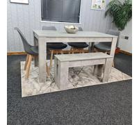 KOSY KOALA Stone Grey Effect Wood Dining Table Set with Bench & 4 Grey Plastic Chairs Modern Dining Room Furniture KOSY KOALA Grey