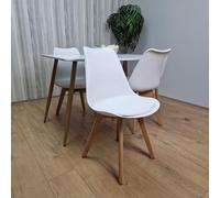 Kosy Koala Dining Table and 4 Chairs Dark Grey Wood 4 White Plastic Leather Chairs Dining Room, Multi