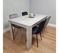 KOSY KOALA Stone Grey Effect Wood Dining Table with 4 Velvet Chairs Dining Room Furniture Set KOSY KOALA Grey