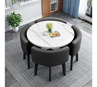 Dining Table Set with 4 Chairs - Modern Round Kitchen Table and Fabric Chairs - Space Saver Home Office Reception Set