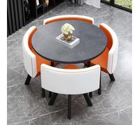 Dining Table Set with 4 Chairs, Round Kitchen Table and Chairs for 4, Compact Conference Tables Chair Set, Modern Reception Table for Meeting Room, Home kitchen Table (Grey Round Black Chair)