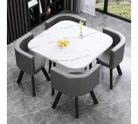 Dining Table Set with 4 Chairs, Round Kitchen Table and Chairs for 4, Compact Conference Tables Chair Set, Modern Reception Table for Meeting Room, Home kitchen Table (Grey Round Black Chair)