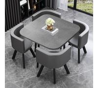 Dining Table Set with 4 Chairs, Round Kitchen Table and Chairs for 4, Compact Conference Tables Chair Set, Modern Reception Table for Meeting Room, Home kitchen Table (Grey Round Black Chair)