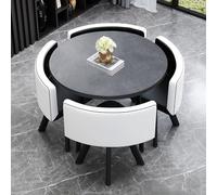 Dining Table Set with 4 Chairs, Round Kitchen Table and Chairs for 4, Compact Conference Tables Chair Set, Modern Reception Table for Meeting Room, Home kitchen Table (Grey Round Black Chair)