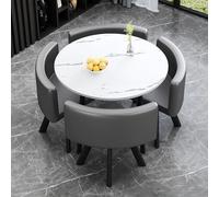 Dining Table Set with 4 Chairs, Round Kitchen Table and Chairs for 4, Compact Conference Tables Chair Set, Modern Reception Table for Meeting Room, Home kitchen Table (Grey Round Black Chair)