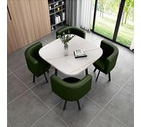 Dining Table Set with Faux Marble Top and 4 PU Leather Chairs - Space-Saving Design for Kitchens, Coffee Shops, and Meeting Rooms, 70x70x75cm