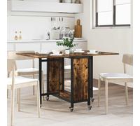 Dining Table Smoked Oak 130x80x76.5cm Foldable with 6 Lockable Castors and Shelf