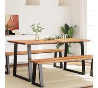 Dining Table Solid Acacia Live Edge 160x80x75 cm Natural Wood Steel Legs Rustic