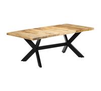 Dining Table Solid Mango Wood Light Brown Handmade Rough 200x100x75cm Steel Legs
