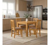 Dining Table Solid Oak Natural 90x90x75 cm Square Modern Indoor for 4 People Set