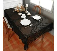 Dining Table Tablecloth, Rectangle Table Cloth, Floral Lace Oblong Dust-Proof Shrink-Proof Table Cover for Kitchen Dinning Picnic Tabletop Decoration, with Tassel, Black, 140x100cm(55x39in)