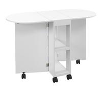 Dining Table White 120x60x77cm Particleboard Three-way Drop Leaf 2-tier Mobile.