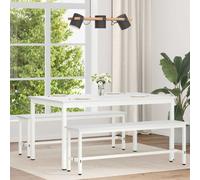 Dining Table White Solid Pine Wood 150x90x75cm Modern Sturdy Metal Legs for Home