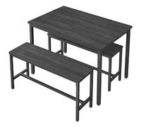 Dining Table with 2 Benches, Set of 3, Kitchen Table, Ash Black+ Ink Black
