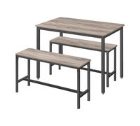 Dining Table with 2 Benches, Set of 3, Kitchen Table, Heather Greige+ Ink Black