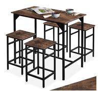 Tectake Dining Table With 4 Bar Stools Edinburgh - Height-Adjustable Plastic Feet - Industrial Wood Dark, Rustic