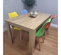 Dining Table With 4 Chairs, Dining Table Room Set 4, Wooden Oak Effect Table Mix Coulur Chairs, Kosy Koala