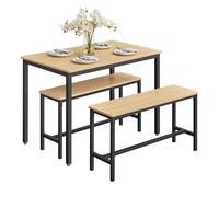Dining Table with Benches, Golden Oak + Ink Black