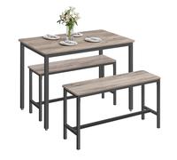 Dining Table with Benches, Heather Greige+ Ink Black