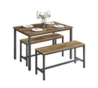 Dining Table with Benches, Honey Brown + Ink Black