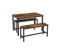 Dining Table with Benches, Rustic Brown + Black