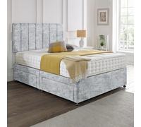 Dining Tables Oslo Matching Headboard Divan Set, 2 Drawer On Same Side With Sprung 1500 Comfort Mattress - Crushed Velvet Silver - King