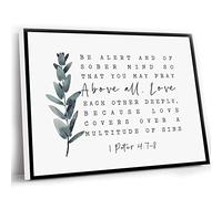 Dining Wall Decor Farmhouse,1 Peter 4 7 8 Be Alert And Sober Mind Love Each Other Bible Verse Wall Art Print Watercolor Farmhouse Scripture Printable Niv Baptism Gift,12x16 Inch UnFramed Wall Art