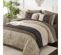 Dinjoy Light Brown King Size Comforter Set,Striped Boho Bed in a Bag King 7 Pieces Soft Fall Bedding Comforters Sets Microfiber Complete Bed Sets for All Season