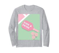 Dinks & Drinks Pickleball Paddle Pastel Pink Green Long Sleeve T-Shirt