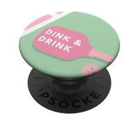 Dinks & Drinks Pickleball Paddle Pastel Pink Green PopSockets Adhesive PopGrip