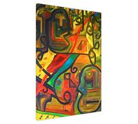 Dinner And Music Abstract Canvas Prints - Modern Colourful Wall Art for Living Room, Bedroom, Office Large (61 x 41 cm - 24" x 16" inch)