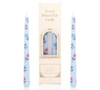 Dinner Candles, 10'' Prints Tapered Candles Party Decor, Non Drip Long Non Scented for Candlesticks Table Dinner Valentine's Day Home Afternoon Tea Decoration 2PCS (White Blue Red Flowers)