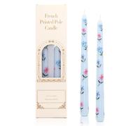 Dinner Candles, 25cm Taper Prints Decorative Household Candles, Burning Time of 6 Hours Non Drip Long Non Scented Afternoon Tea Candlesticks Table Home Party Decor (Light Blue Red Flower)