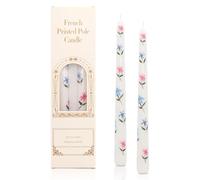 Dinner Candles, 25cm Taper Prints Decorative Household Candles, Burning Time of 6 Hours Non Drip Long Non Scented Afternoon Tea Candlesticks Table Home Party Decor (White Blue Red Flowers)